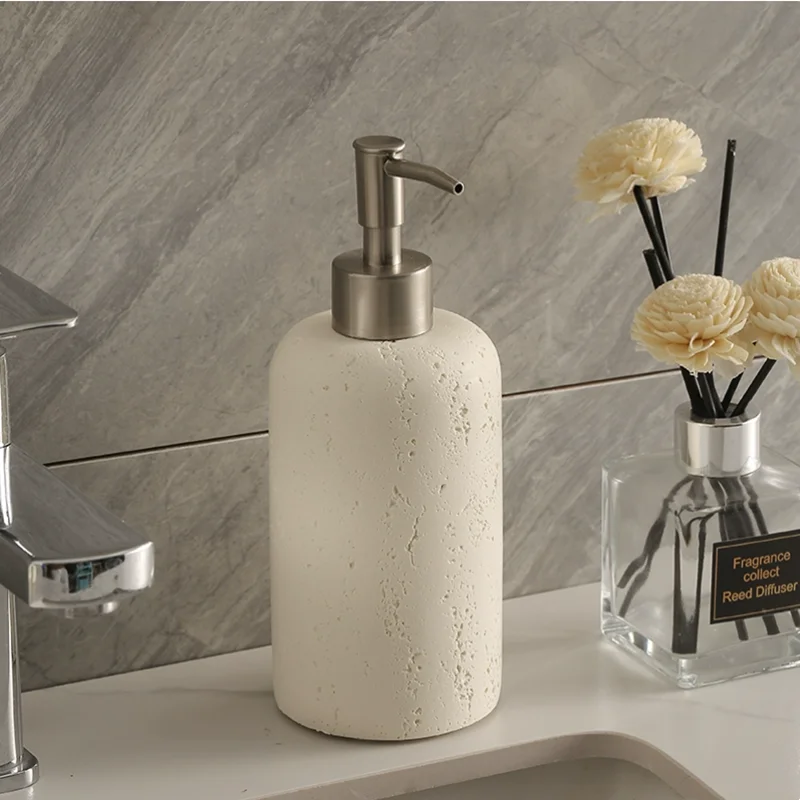 Bathroom, Off White Perforated Limestone Tray, Soap Dispenser, Toothbrush Holder, Cup, Soap Box, Natural Marble Decoration