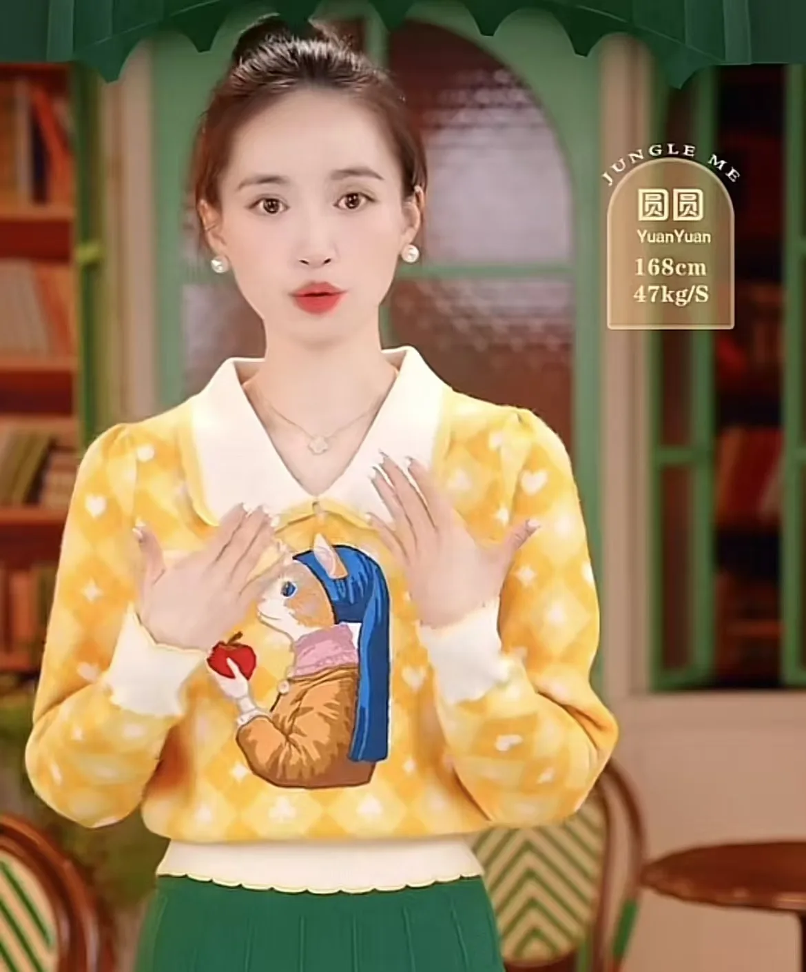 الأصفر الكرتون المطرزة سترة البلوز المرأة خمر أنيق شيك موضة تريكو بلايز كم طويل فضفاض السيدات لاعبا