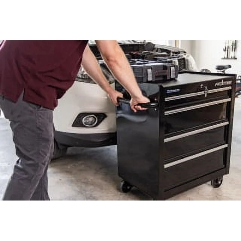 26 นิ้ว 4 ลิ้นชักเครื่องมือตู้หน้าอกโลหะจัดเก็บระบบล็อค Mobility Heavy Duty พร้อมล้อด้านข้าง