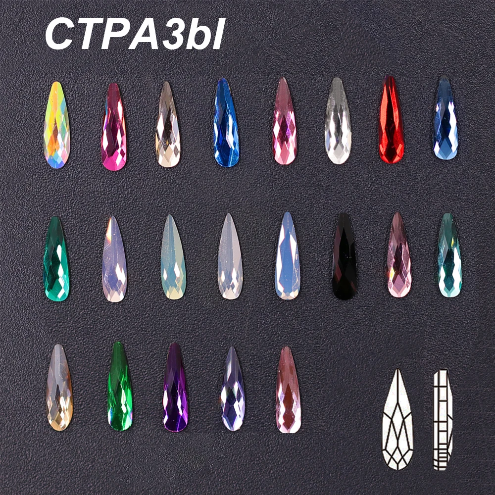 Drop Shape 3x10mm 100pcs Nails Rhinestones Glass Flat Bottom Colorful Crystal Nail Art Decoration Charms Jewelry Accessories