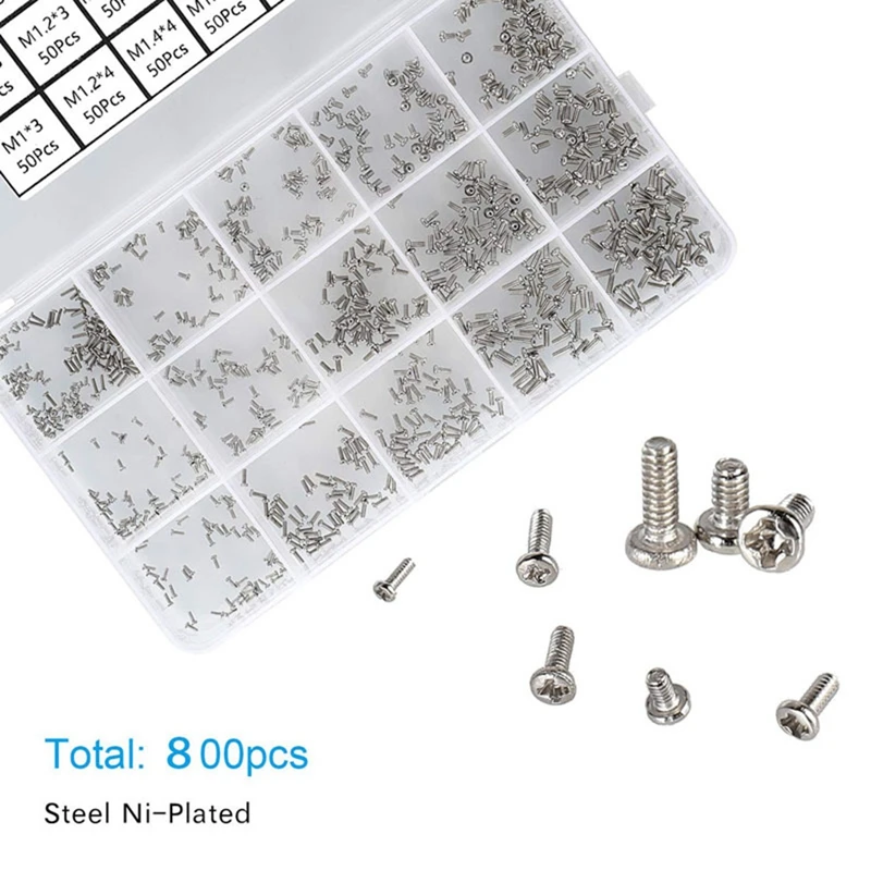 800 Pc Tiny Screws For Electronics, Small Mini Pan Head Machine Screws Kit For Eyeglasses Watches Clocks Repair Replacement