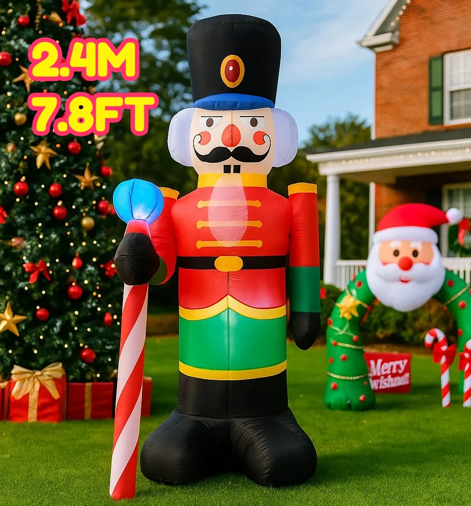 7.8FT Christmas Party Decor Speelgoed Kerstversiering Opblaasbare Notenkraker Soldaat Snoep Speelgoed Huis Tuin Ornamenten LED Decor
