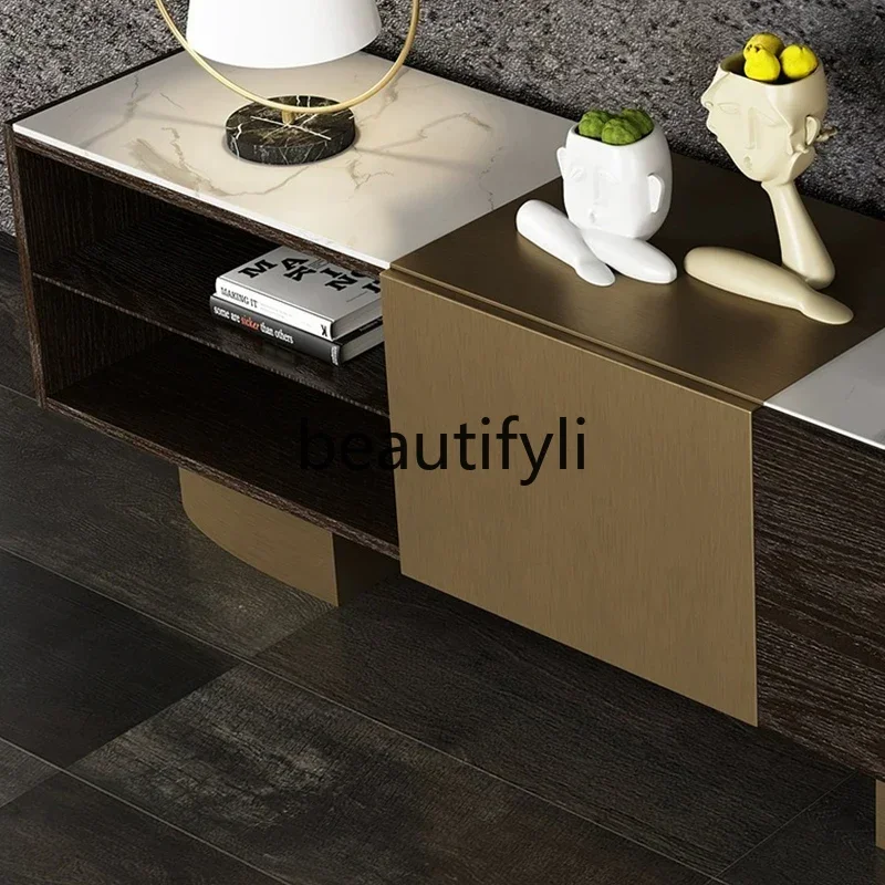 G Italian light luxury rock panel TV cabinet high-end sense large apartment villa living room home designer high-end floor cabin
