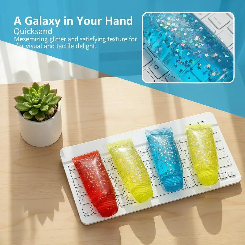 Fidget Stress Relief Toy 1Pcs Sparkling Glitter Pentagram Maltose Filled Squishy Toy for ADHD Anxiety Relief Sensory Gift