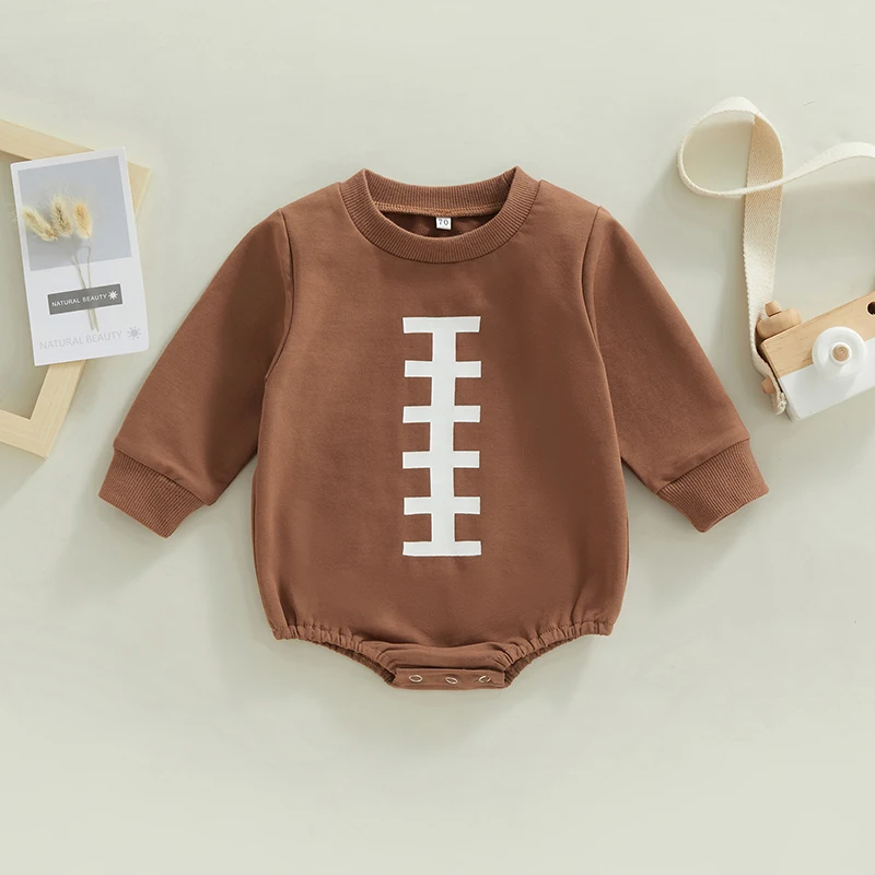 

Infant Baby Girl Boy Football Lace Print Sweatshirt Romper Cute Fall Winter Clothes Brown Football Print Costume