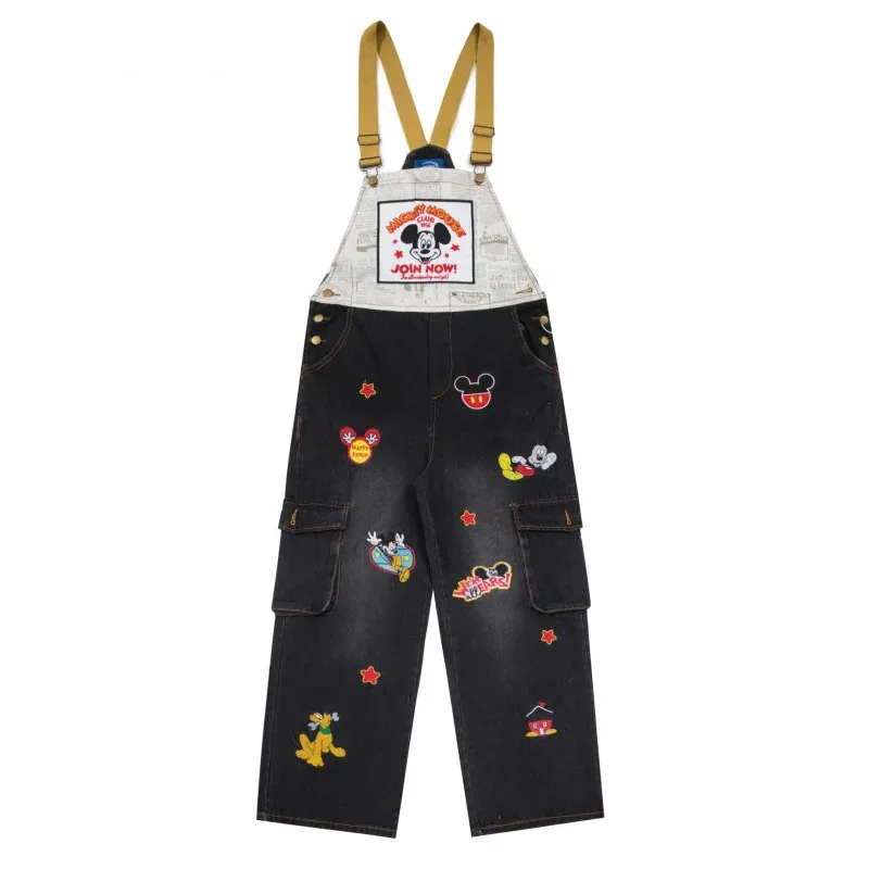 

HELLOMARCEL EU US Size Luxury Streetwear Fun Cartoon Mickey Embroidered Overalls Unisex Loose Wide Leg Pants Jumpsuit