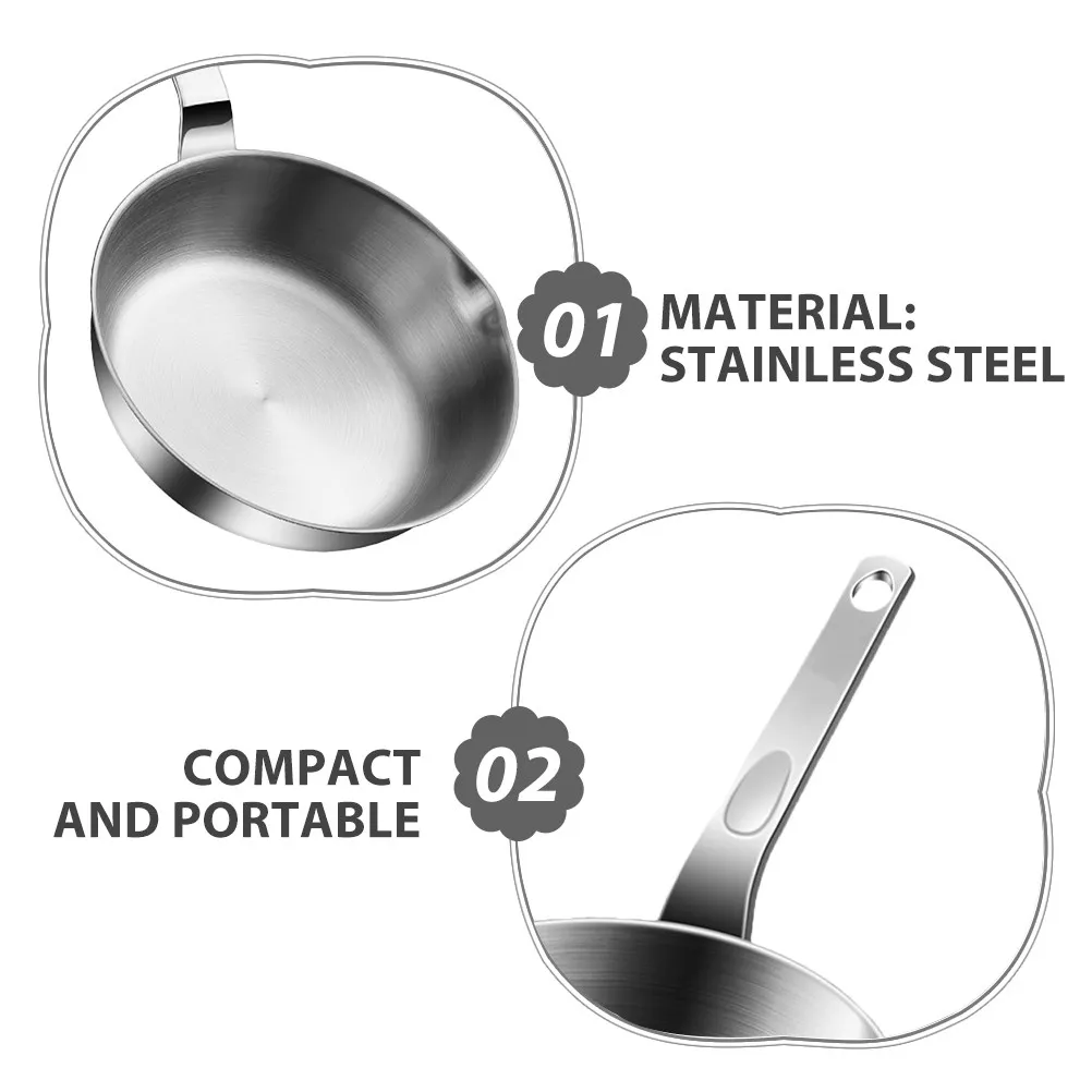 Stainless Steel Mini Fry Pan Compact Flat Bottom Egg Pan with Spout for Effortless Pouring Small Kitchen Dorm Outdoor Cooking