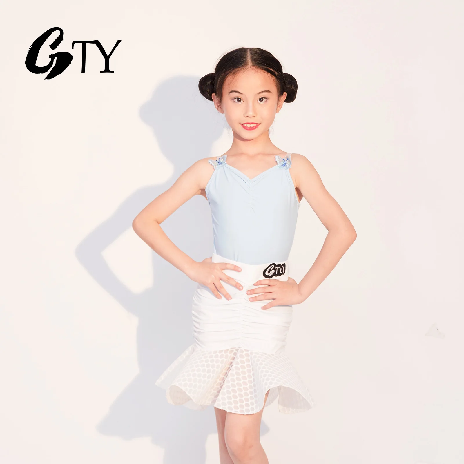 GTYDANCE Latin Dance Dress for Girls' Customized Daily Dance Studio Practice Clothes Tops and Skirt 2Pcs Group Performance Wear