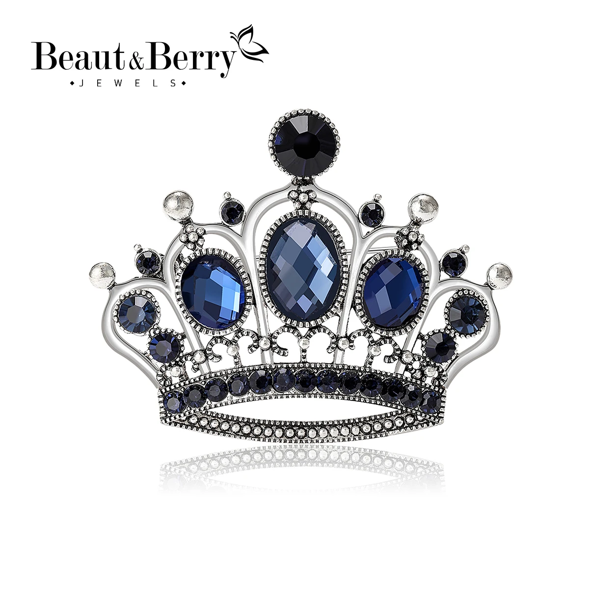 Beaut&Berry Vintage Rhinestone Crown Brooches for Women Unisex 2-color Available Pins Casual Party Accessories Gifts