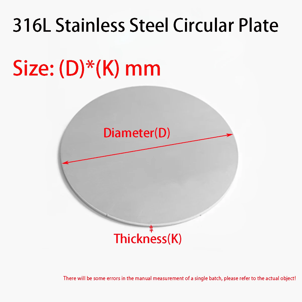 316L Stainless Steel Plate Round Steel Plate Thickness0.5/1/1.2/1.5/2/3/4/5/6/8mm