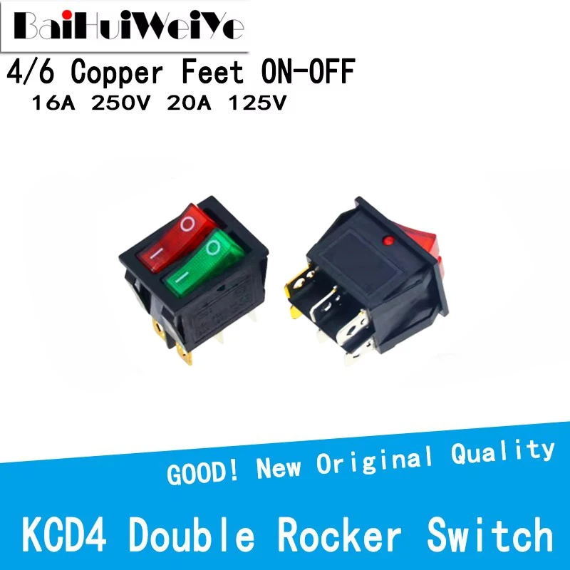 1PCS KCD6 4PIN 6PIN AC 16A 250V 20A 125V Double Light Switch Rocker Switch ON-OFF KCD6 Boat Power Switch 25*31MM Button Ship