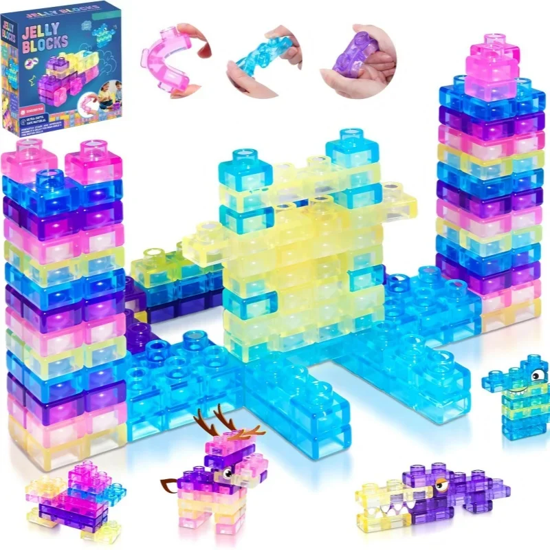 

Soft Silicone Jelly Building Blocks, Kids Stress Relief Educational Assembly Toy, Parent-Child Interactive DIY Bricks