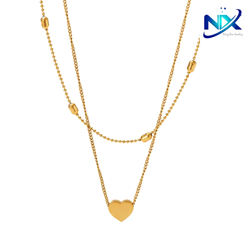 

INS New Hot Selling Collarbone Chain Vacuum Electric Gold-Plated Stainless Steel Choker Oval Beads Double Layer Necklace Jewelry