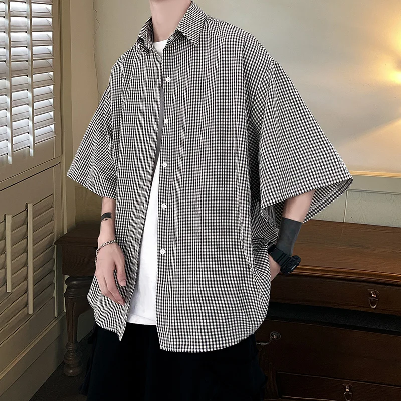 Shirt man fashion Streetwear Casual Plaid Shirt Men\'S Half Sleeve High Quality 2024 Loose Spring Summer Fashion Chemise Homme