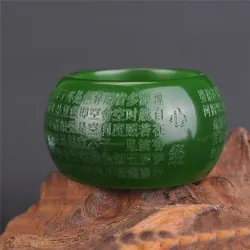Genuine Natural Green Jade Heart Sutra Ring Men Healing Jewelry Real Chinese Hetian Jades Stone Nephrite Hand-carved Thumb Rings