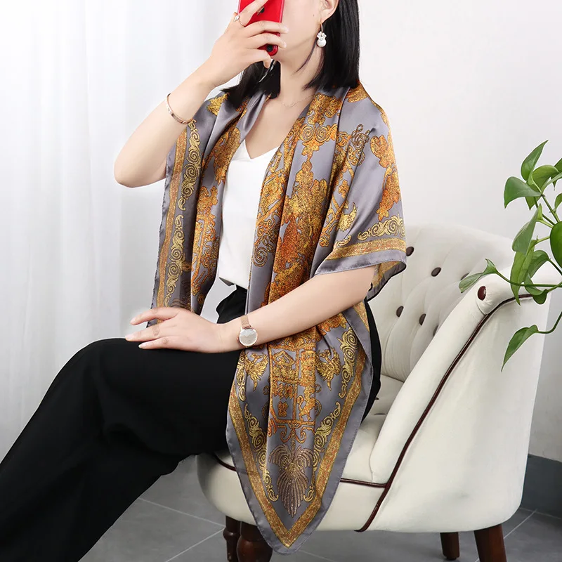 New Summer Large 110cm Square Scarves Women Fashion Silk Scarf Foulard 45inch Office Ladies Shawl Bandanna Muslim Hijab