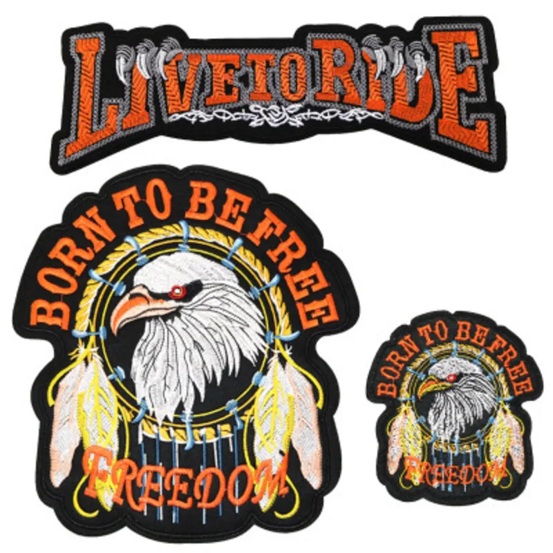 Eagle Paw Live to Ride Skull Embroidery Patches for Clothing Iron on Biker Motorcycle Applique Stripe Sticker Clothes Decorate
