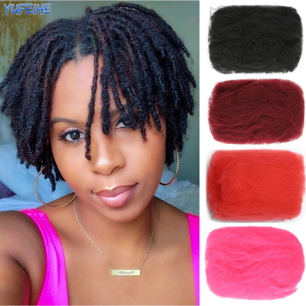 

Short Dreadlocks Hair Extensions Remy Hair Bulk Afro Kinky Curly Hair Synthetic Crochet Braids Hair Bundle 50g/Pcs Pink Blue