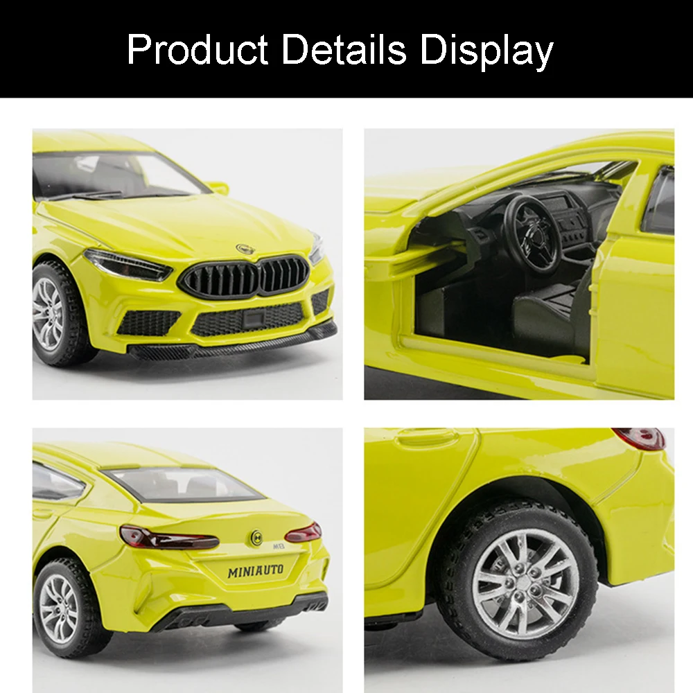 1:32 M8 320I Miniaturowy Model Samochodu Zabawka Odlew Stopowy Dźwięk Światło Otwierane Drzwi Napęd Pull Back Gumowe Opony Prezent dla Dzieci na Boże Narodzenie