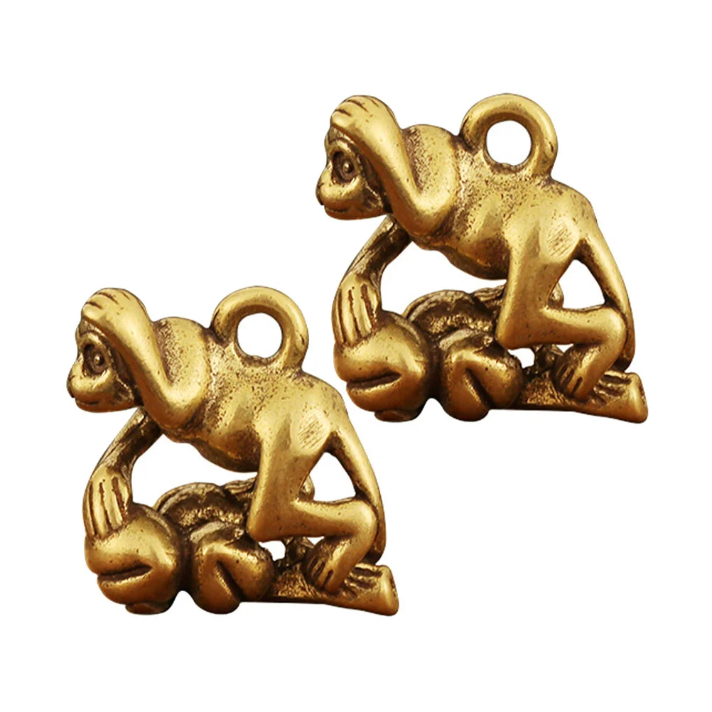 

2 Pcs Monkey Brass Paperweight Decor Sculpture High Grade Materials Non Anti Rust Vivid Retro Home Office Bedroom