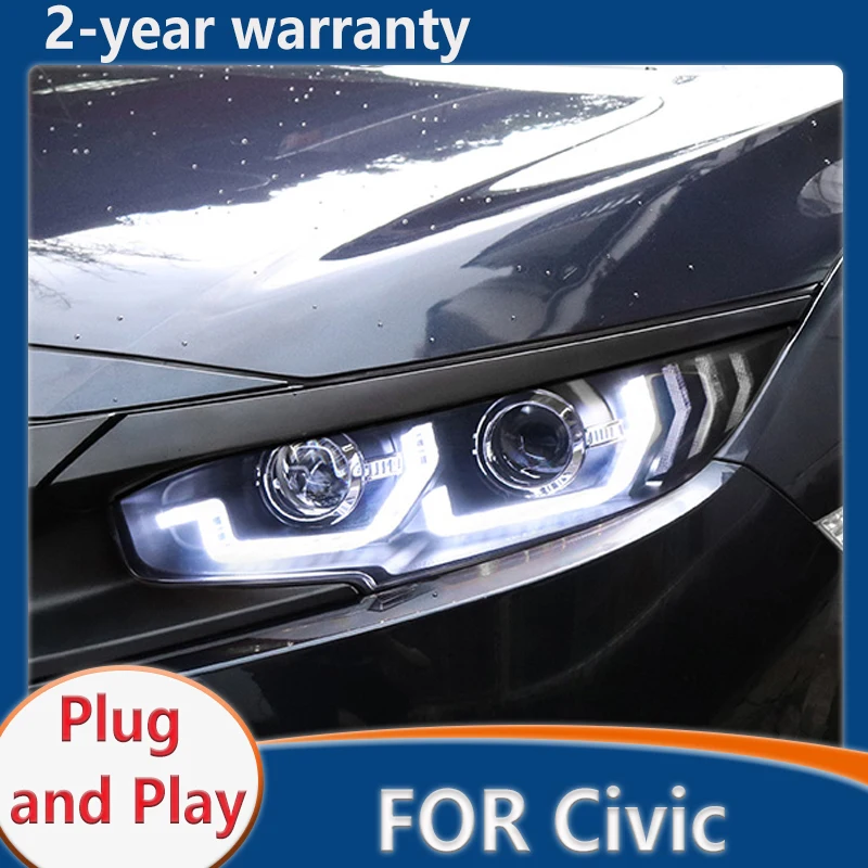 

Head Lamp For Honda Civic 10th gen Headlights 2016-2019 LED Headlight Projector DRL Accessories