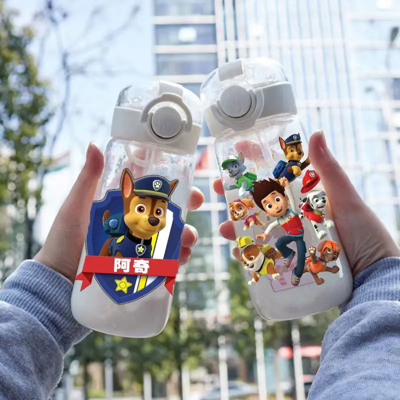 Paw Patrol Straw Cup Bottles Cute Dog Captain Ryder Water Bottle for Children Students Transparent Plastic Anti Drop Kids Gifts