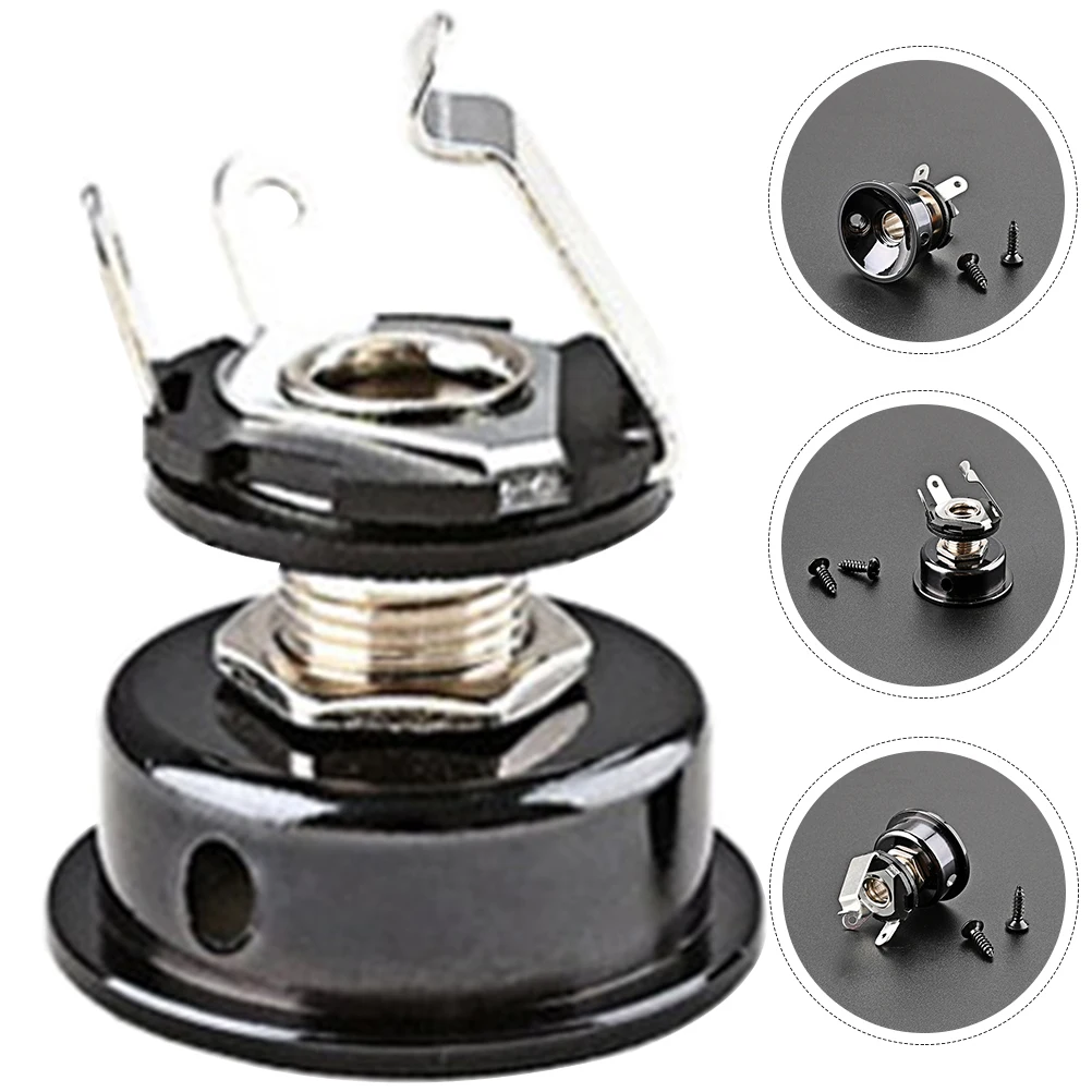 

Electric Guitar Jack Set Input Socket Plate Metal Rectangular Output Black Accessories