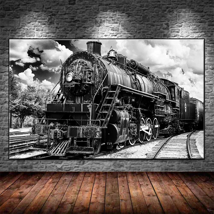 

Набор изображений для алмазной вышивки, новый ретро-арт, черно-белый паровоз, алмазная живопись, мозаика, вышивка крестиком, настенное искусство