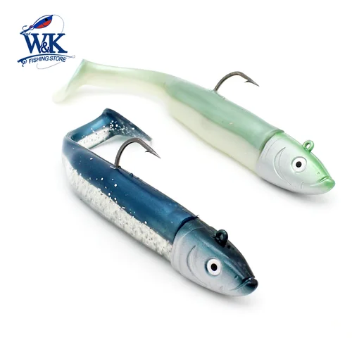 KIT de cebo blando de 70g con cabeza JIG de 55g y cola suave de 11,5 cm para pesca de peces de roca de lubina, señuelos de arrastre de PVC súper natación
