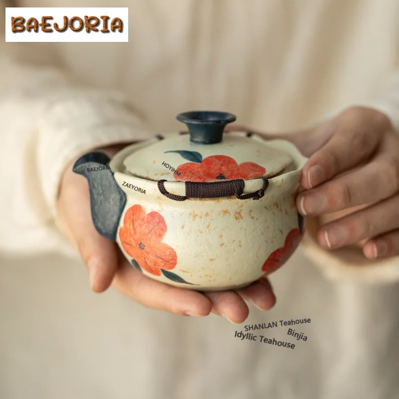 Underglaze Color Hand-grasp Pot Hand-painted Peach Blossom Tea Infuser Pot Tea Soaking Kettle With Filter Chinese Tableware Gift