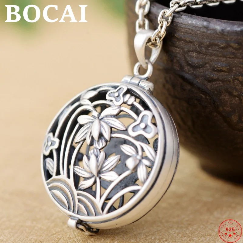 

BOCAI S925 Sterling Silver Pendants for Women New Women's Fashion Hollow Flowers Kawu Box Jewelry Free Shipping