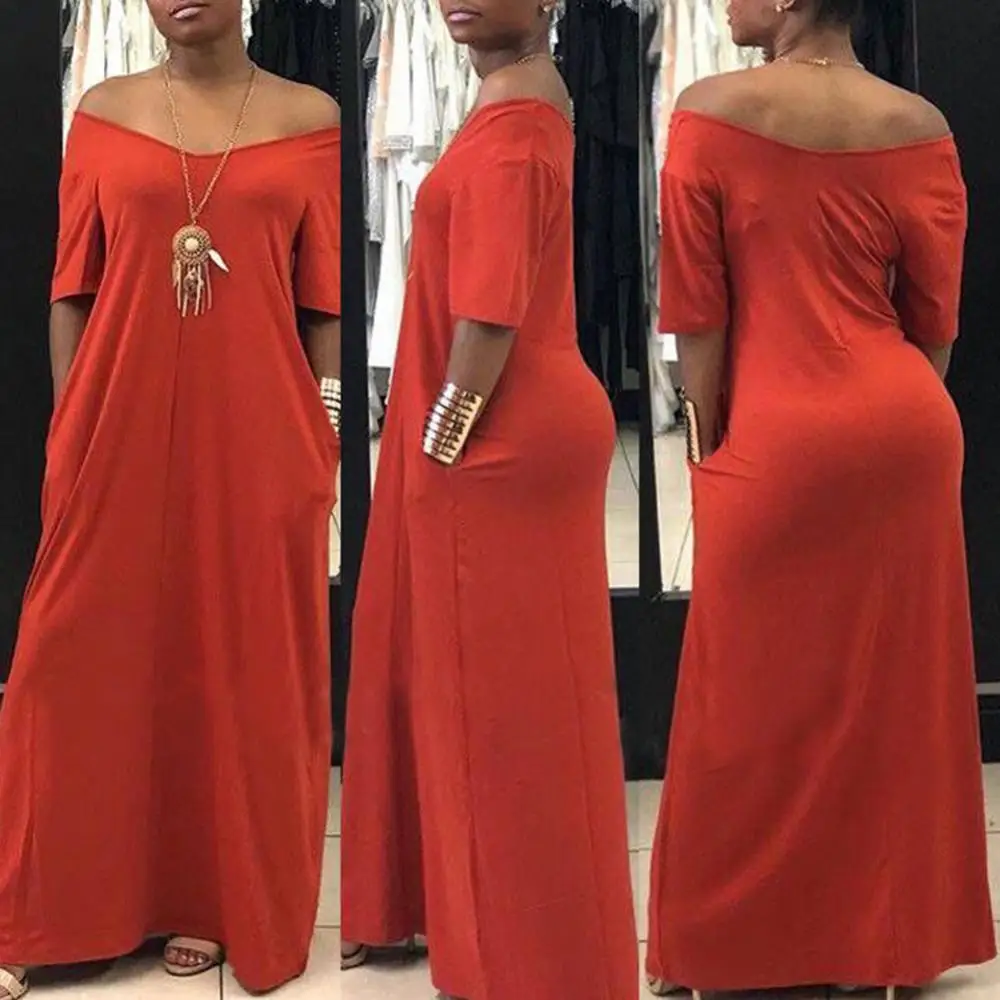 

Women Casual Dresses Ladies Fashion Loose Sexy V-Neck Fall Clothes Casual Maxi Solid Color Plus Size Long Dress