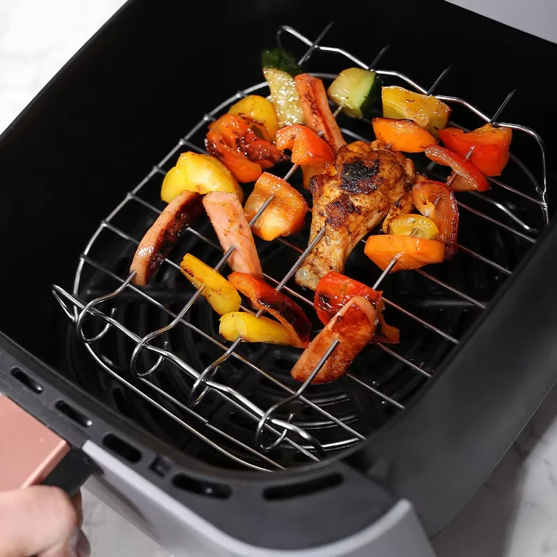 1set 304 Stainless Steel Air Fryer Rack With 4 Roast Meat Picks Grill  Air Fryer Accessories for Kitchen Baking Roasting