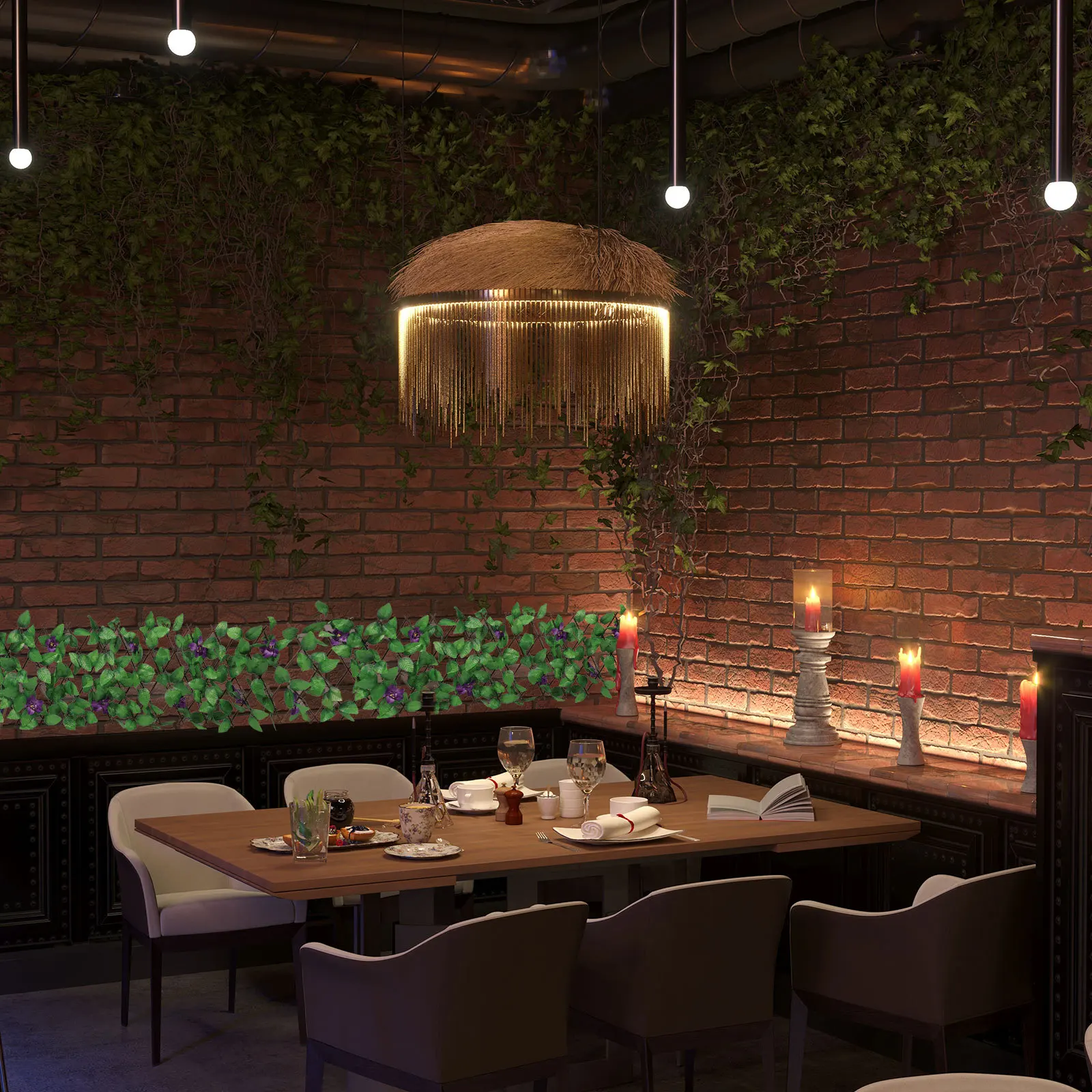 

Artificial Trellis Screening PVC Green Leaves Wall Lifelike Simulated Plant Fence Balcony Garden Decoration Privacy Shield