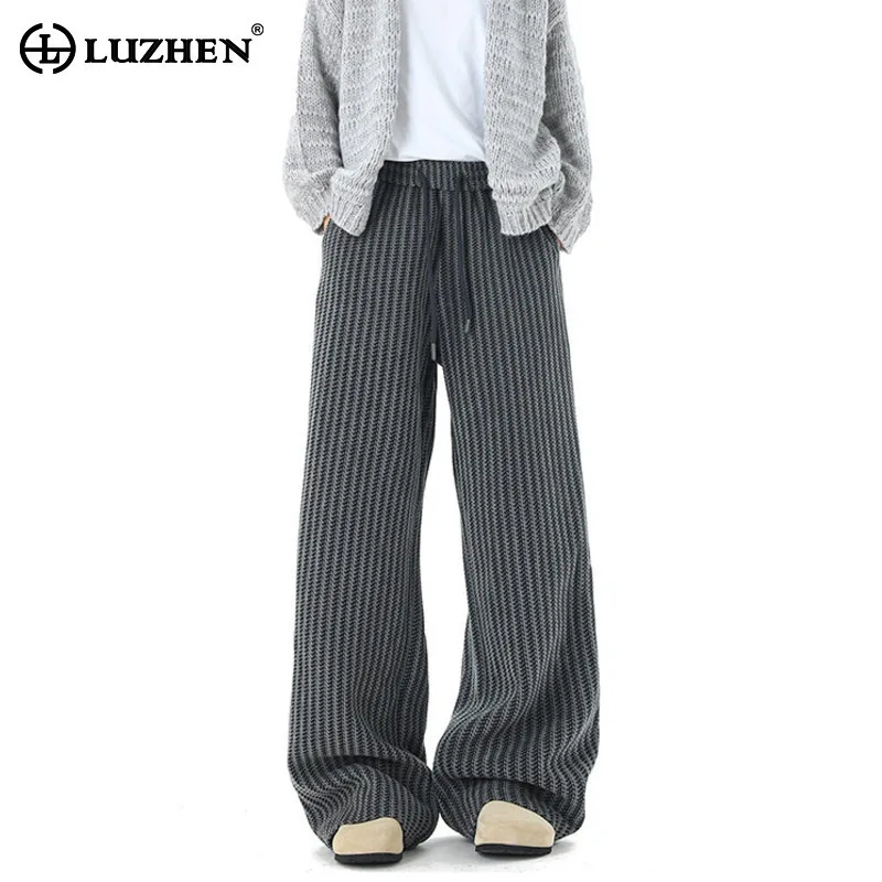

LUZHEN Fashion Original High Quality Loose Straight Casual Pants Men's 2025 New Stylish Stripe Printed Wide Leg Trousers JY4408