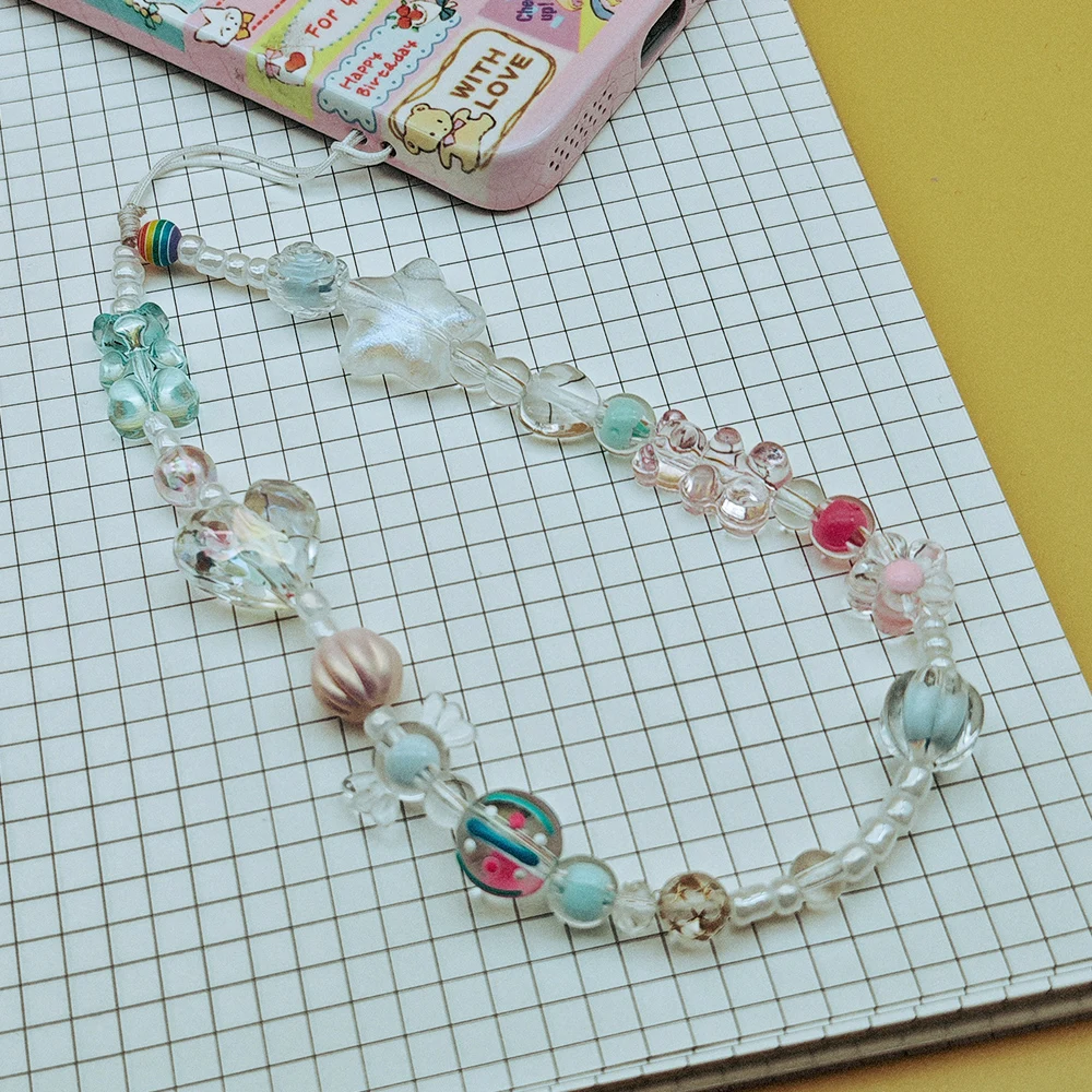 

1PC Dopamine Aesthetic Phone Charm Colorful Clear Beaded Lanyard Bow & Bear Detail Wrist Strap for Girls Smartphone Bag Decor