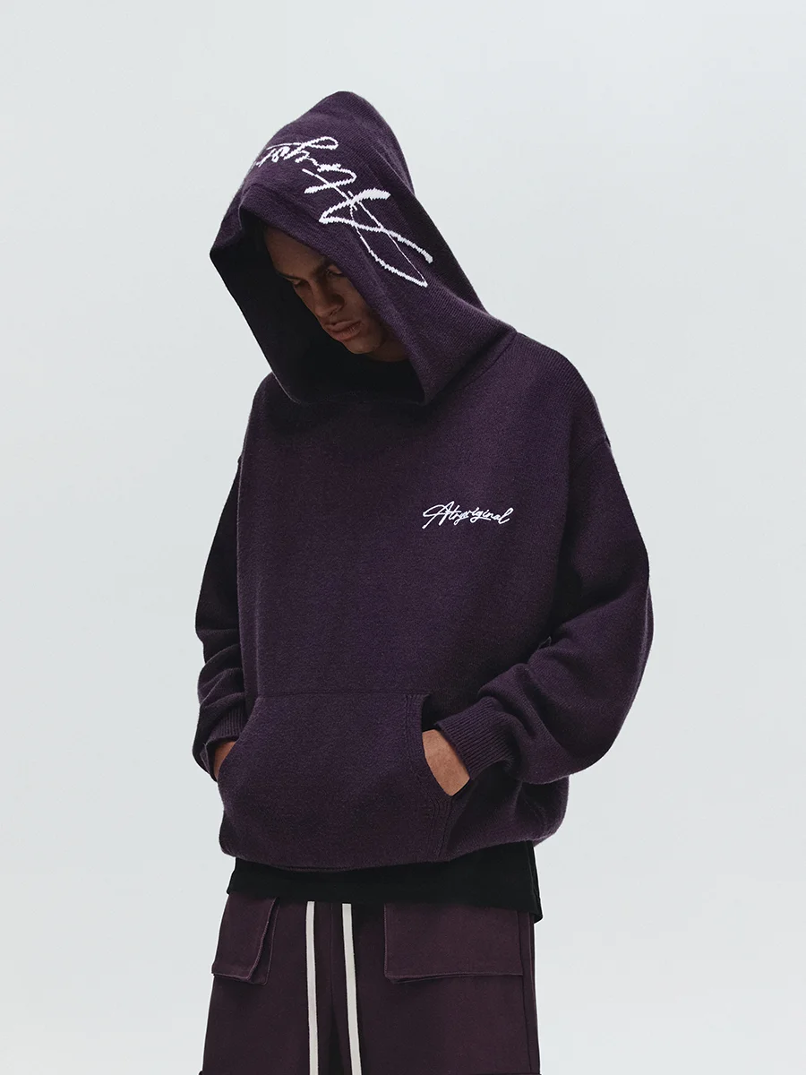 

ATRY Lazy Sle Hat Logo Hoodie Loose Couple Tops Simple Versatile Spring Autumn Knitted Sweater Rabbit Fur Long Sve Crew ...