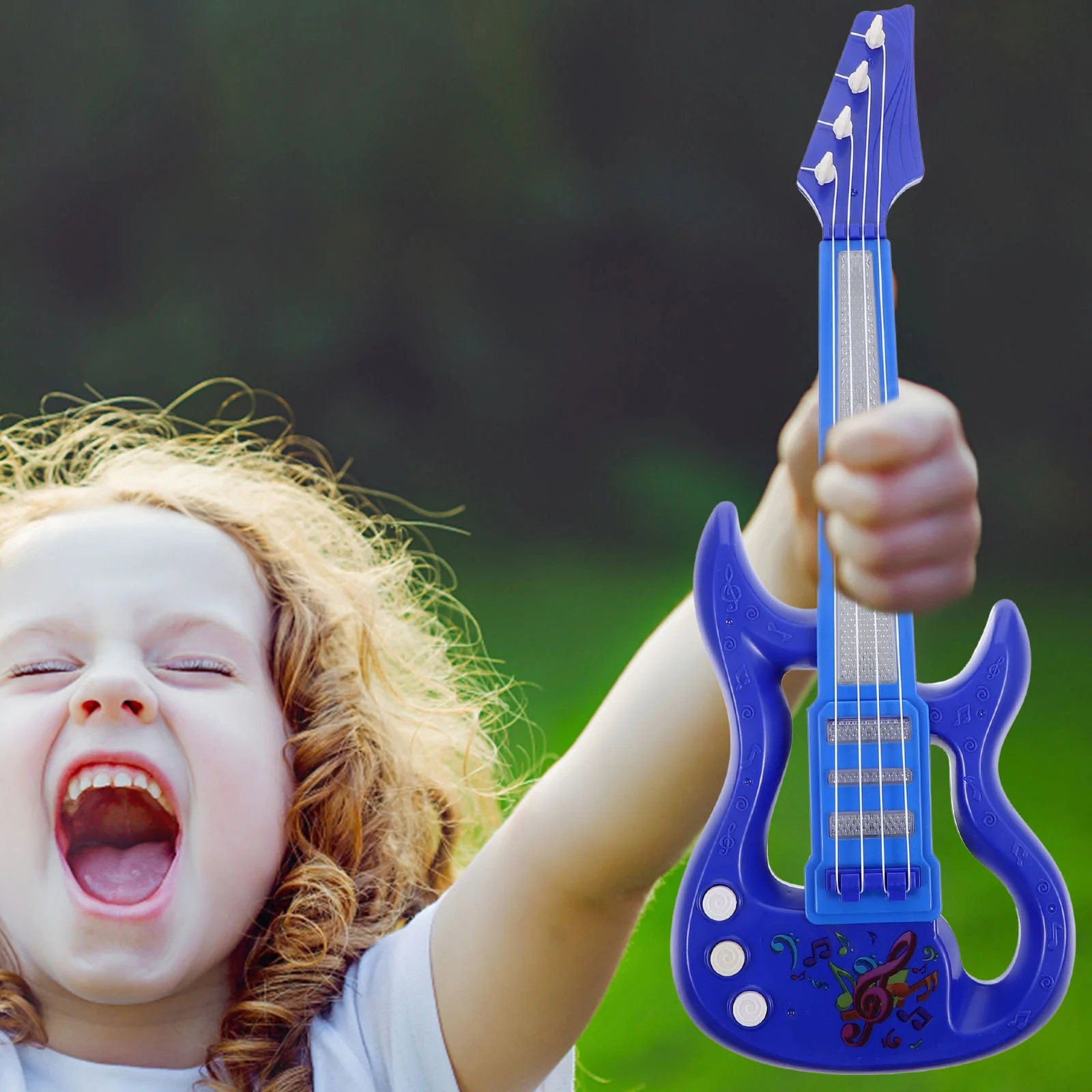 Guitarra eléctrica con pantalla de viento peluda, instrumento musical de juguete, ukelele para adultos y niños pequeños