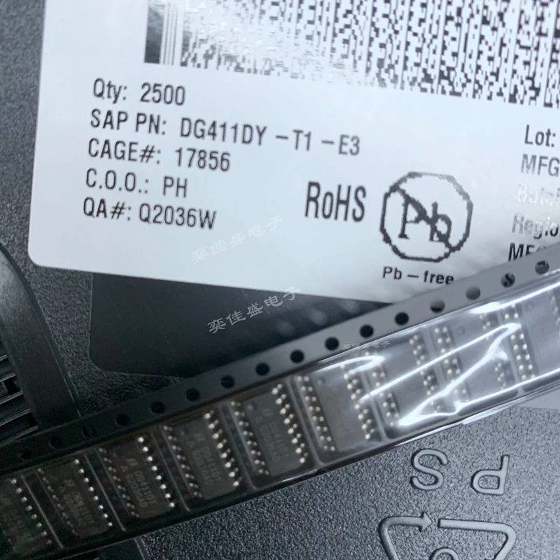 DG411DY SOP16 high-precision four-channel single-pole single-throw CMOS analog switch with a typical on-resistance of 35Ω