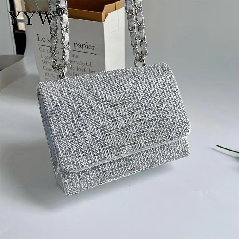 Mini Diamond Clutch Handbag Women Chain Shoulder PU Leather Messenger Purse Lady Rhinestone Wedding Party Evening Bags Clutch