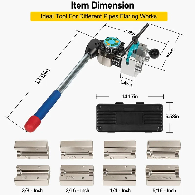 Professional Brake Line Flaring Tool 45 Degree Set Single, Bubble, and Double Flares For 3/16\