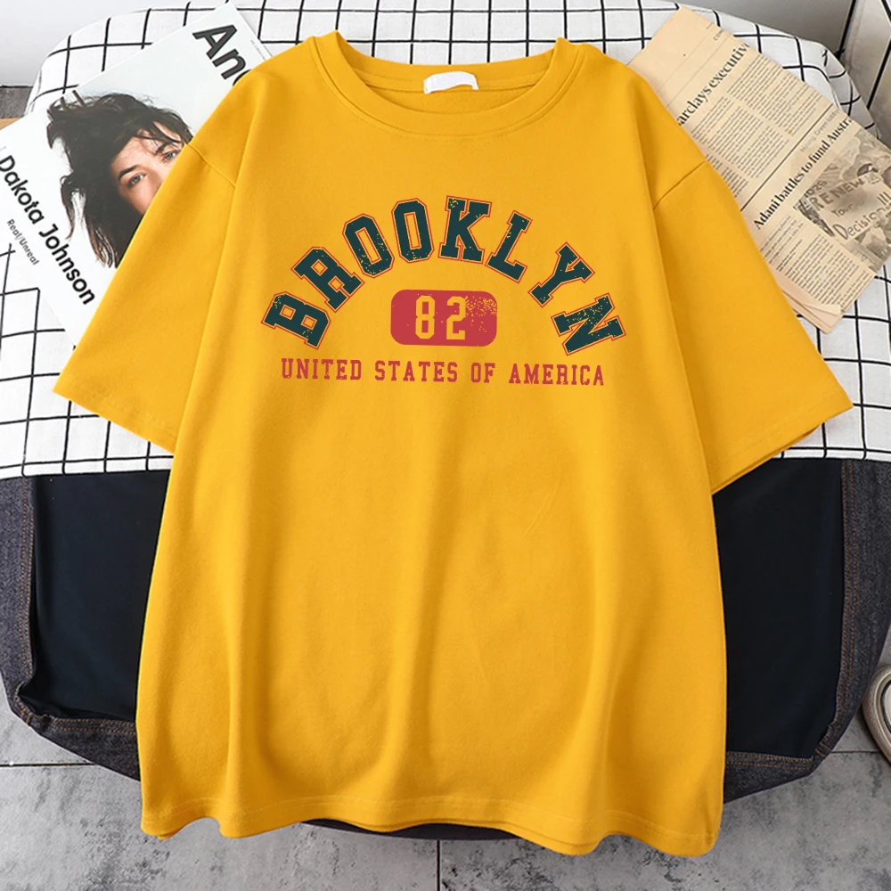 Brooklyn 82 United States Of America Street Cotton T-Shirt Niche Harajuku Tshirts Round Neck Loose Tshirts Soft Casualtee Top