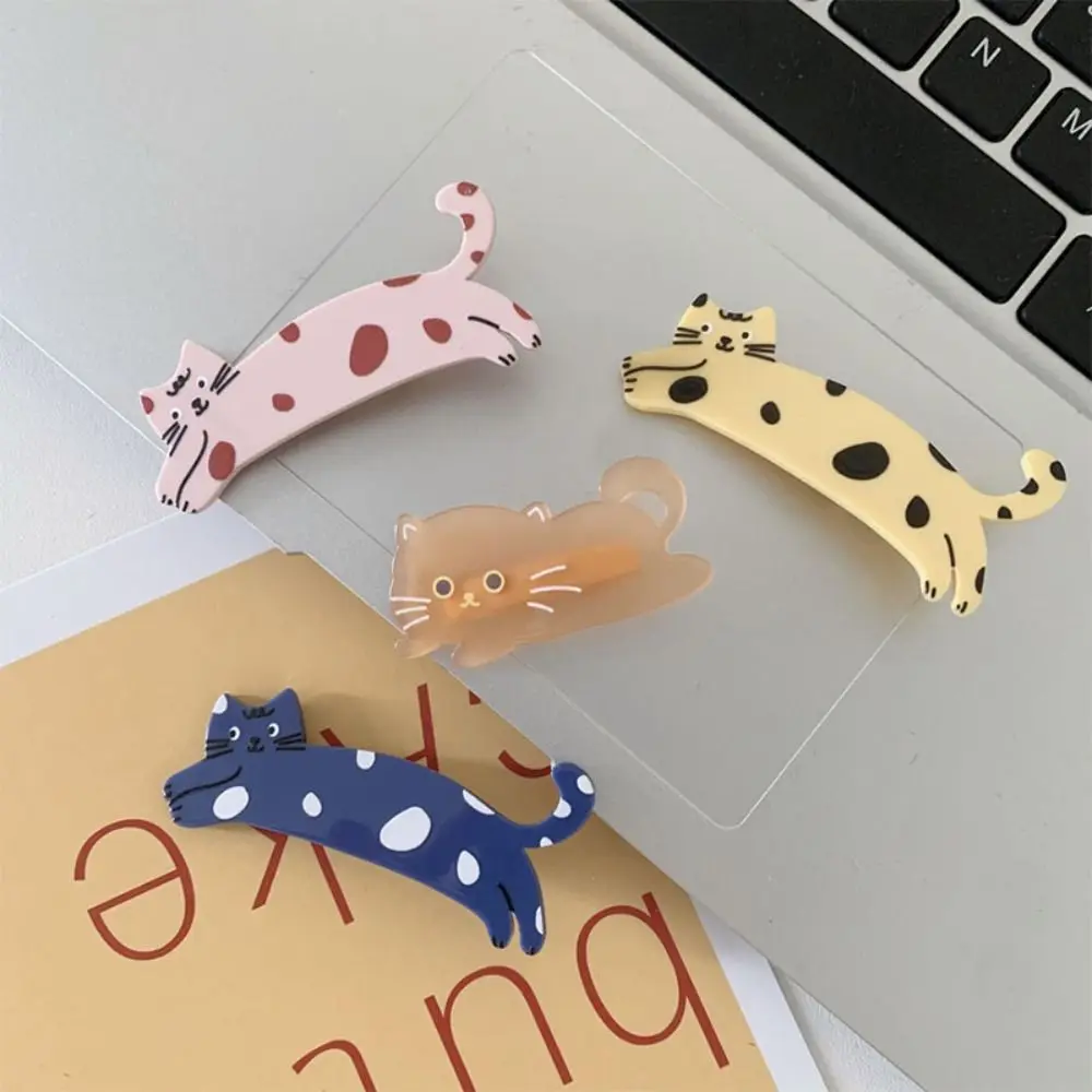 Cute Cartoon Cat Hair Clip Colorful Pet Acetic Acid Hair Clip Acrylic Korean Style Cat Duckbill Clip Daily