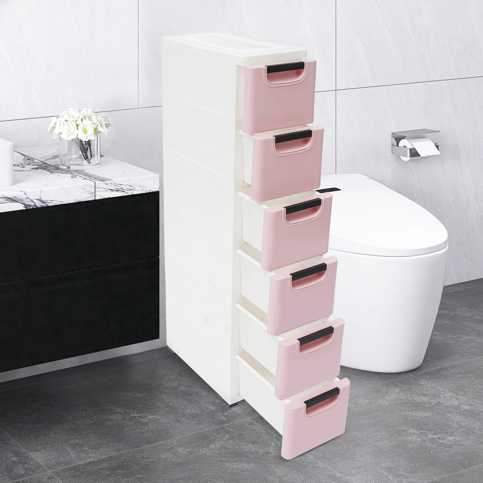 

6 Tier Plastic Storage Drawer Cabinet Kitchen Living Room Bedroom Plastic Clip Seam Drawer Multi-Drawer Storage Cabinet