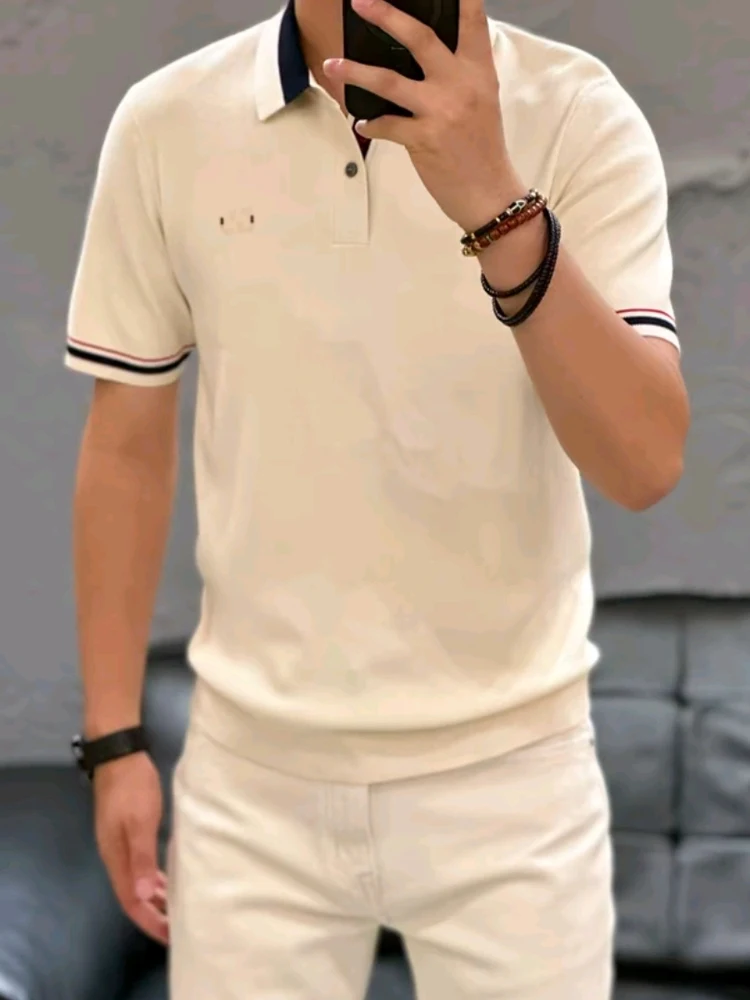 

Осенний мужской новый модный повседневный высококачественный вязаный топ с отложным воротником и ортоприводом, модный молодежный топ премиум-класса