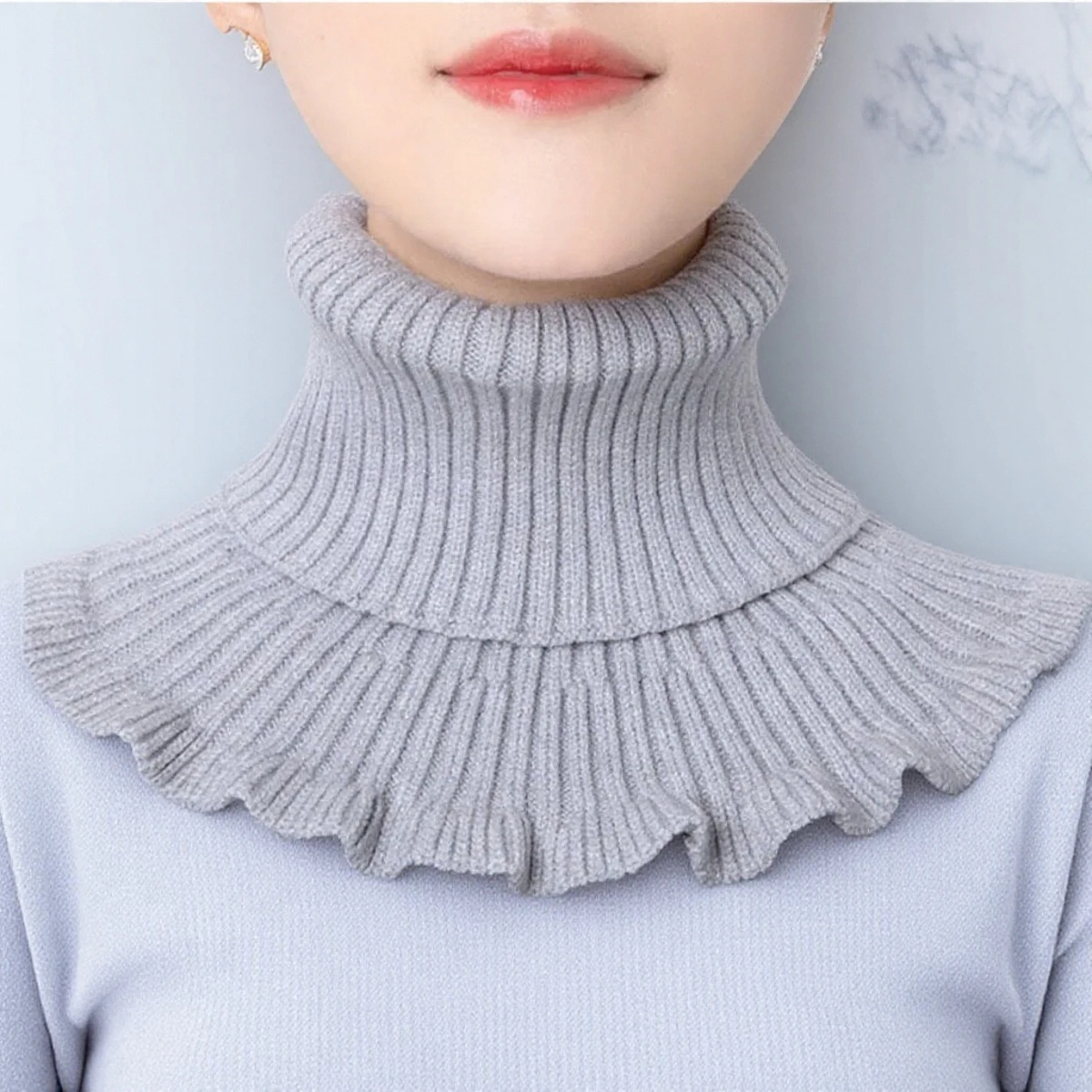 وشاح غزل مغزول أساسي للنساء، مجموعة رقبة دافئة للعمود الفقري العنقي الواقي، ياقة عالية محبوكة مزخرفة #1
