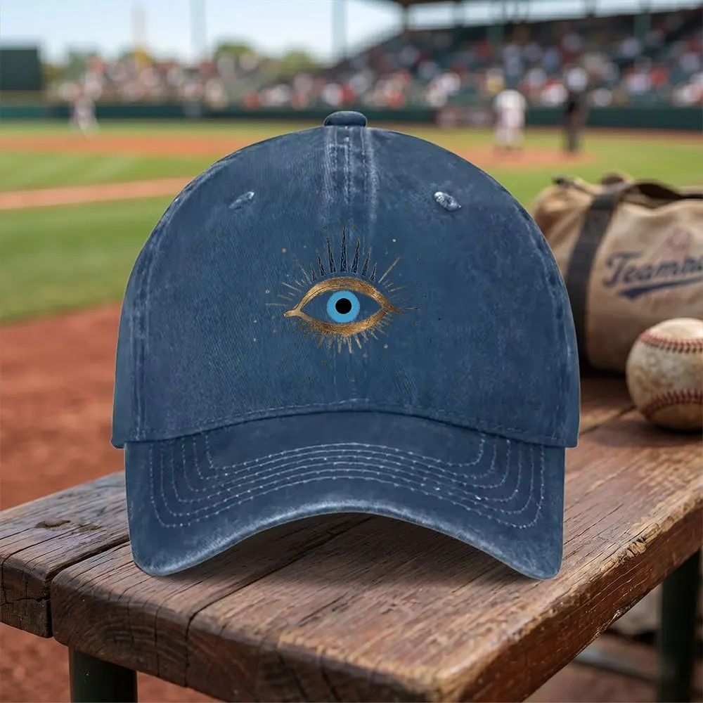 Exquisite Evil Eye Celestial Washed Baseball Cap Adjustable Buckle Design Lightweight And Breathable