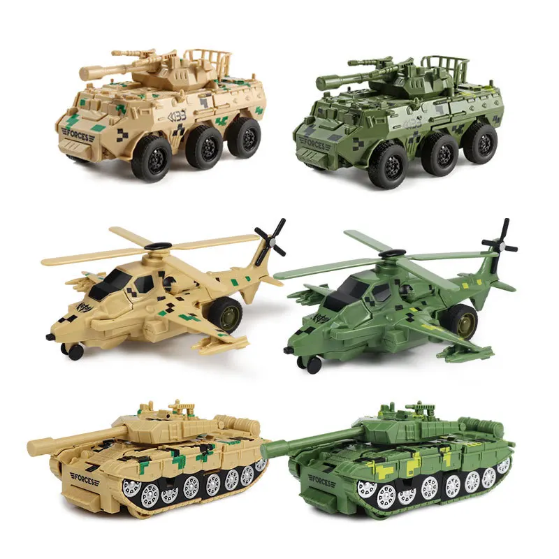 Een Klik Automatische Botsing Vervorming Auto Speelgoed Leuk Transformeren Robot Militair Model Vliegtuigen Tanks Gepantserde Voertuigen Model Speelgoed