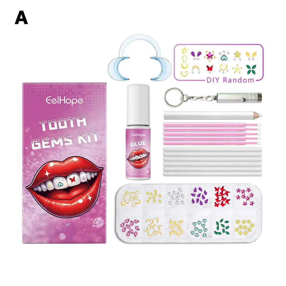 DIY Teeth Gemstone Kit Crystals Jewelry Tooth Decoration Diamond Festival Mouth Anti-drop Install Remove Decoration Easy E4W9