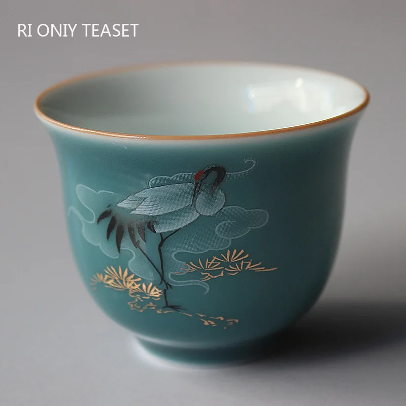 

2 Pcs/lot Chinese Hand-painted Crane Ceramic Tea Cup Antique Porcelain Tea Bowl Household Teaware Tea Ceremony Handmde Teacup